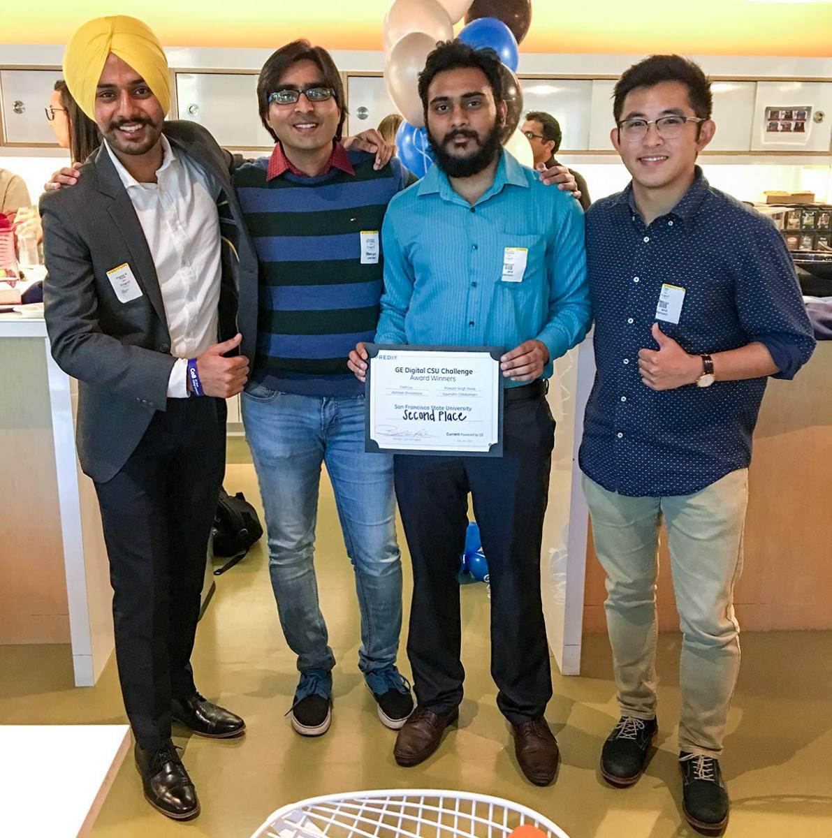 Second place winners in the GE Digital CSU Challenge (left to right) Prakash Singh Punia, Abhilash Shrivastava, Soumithri Chilakamarri and Trent Liu.