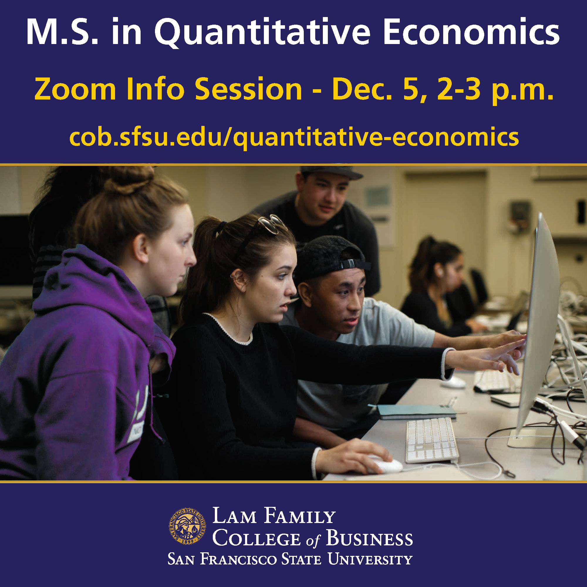 Master of Science in Quantitative Economics ad for information session December 5, 2022