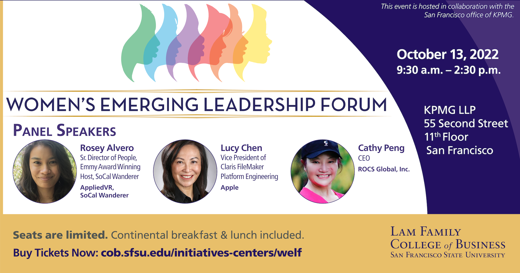 Three women panel speakers for Women's Emerging Leadership Forum, October 13, 2022