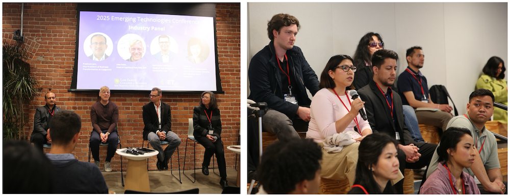 2025 Emerging Technologies Conference, photo montage of speakers panel and audience 