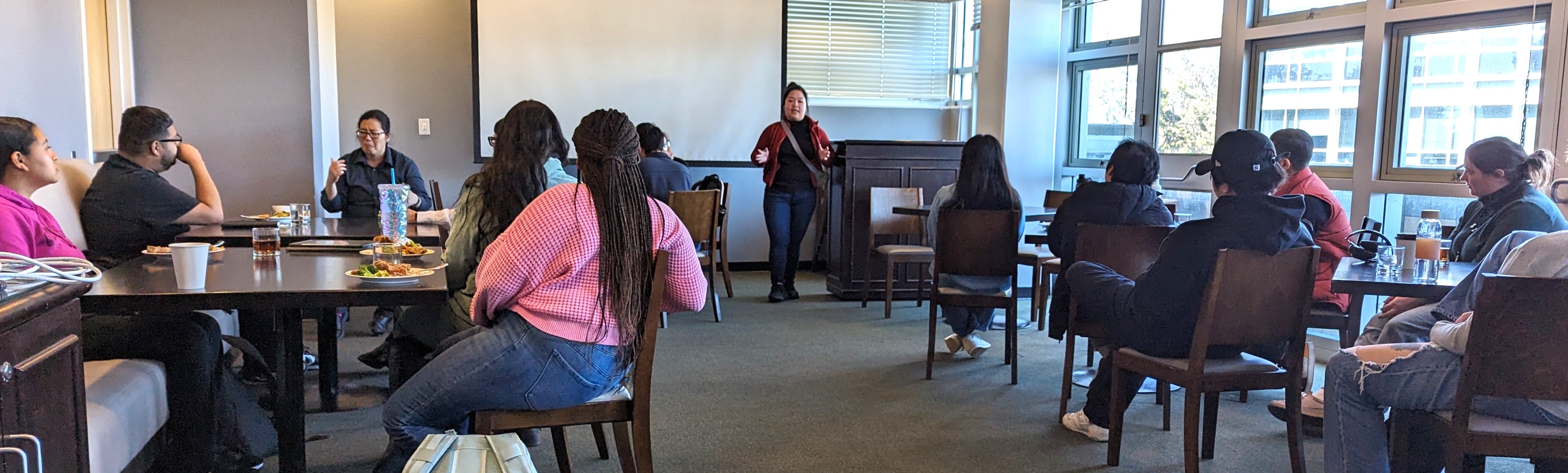 Cristina Wu Feng (HTM'21) speaks to SFSU restaurant entrepreneurship bootcamp attendees about starting her casual restaurant, Cantoo.