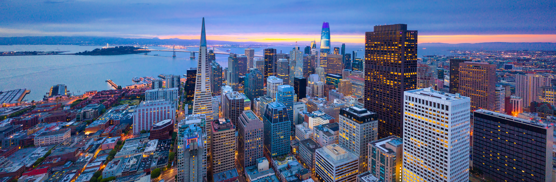 Downtown San Francisco skyline aerial view
