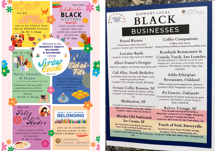 Various event flyers for Diversity, Equity, Inclusion and Belonging events