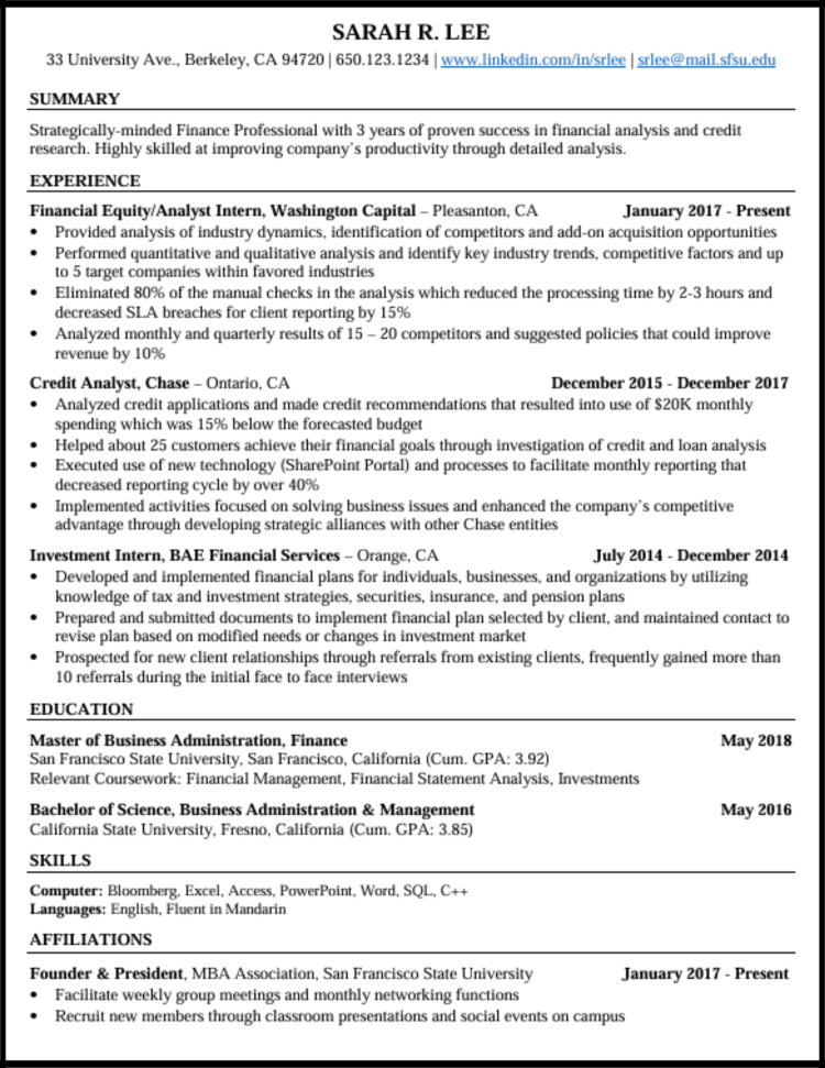 Experienced Graduate Student Sample