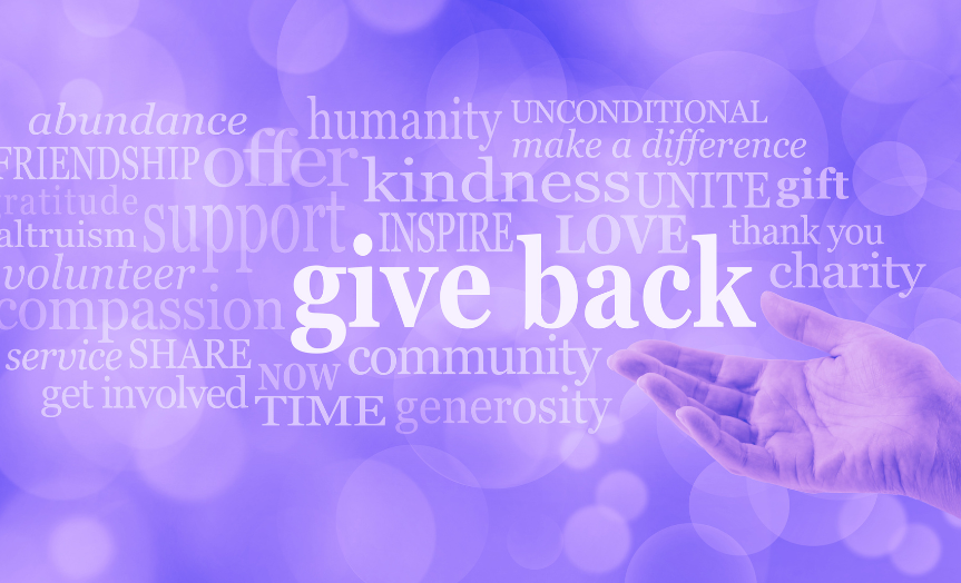 Fundraising word cloud, including give back and other words