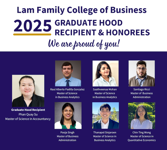 LFCoB Graduate Honorees 2025, headshots of 7 students