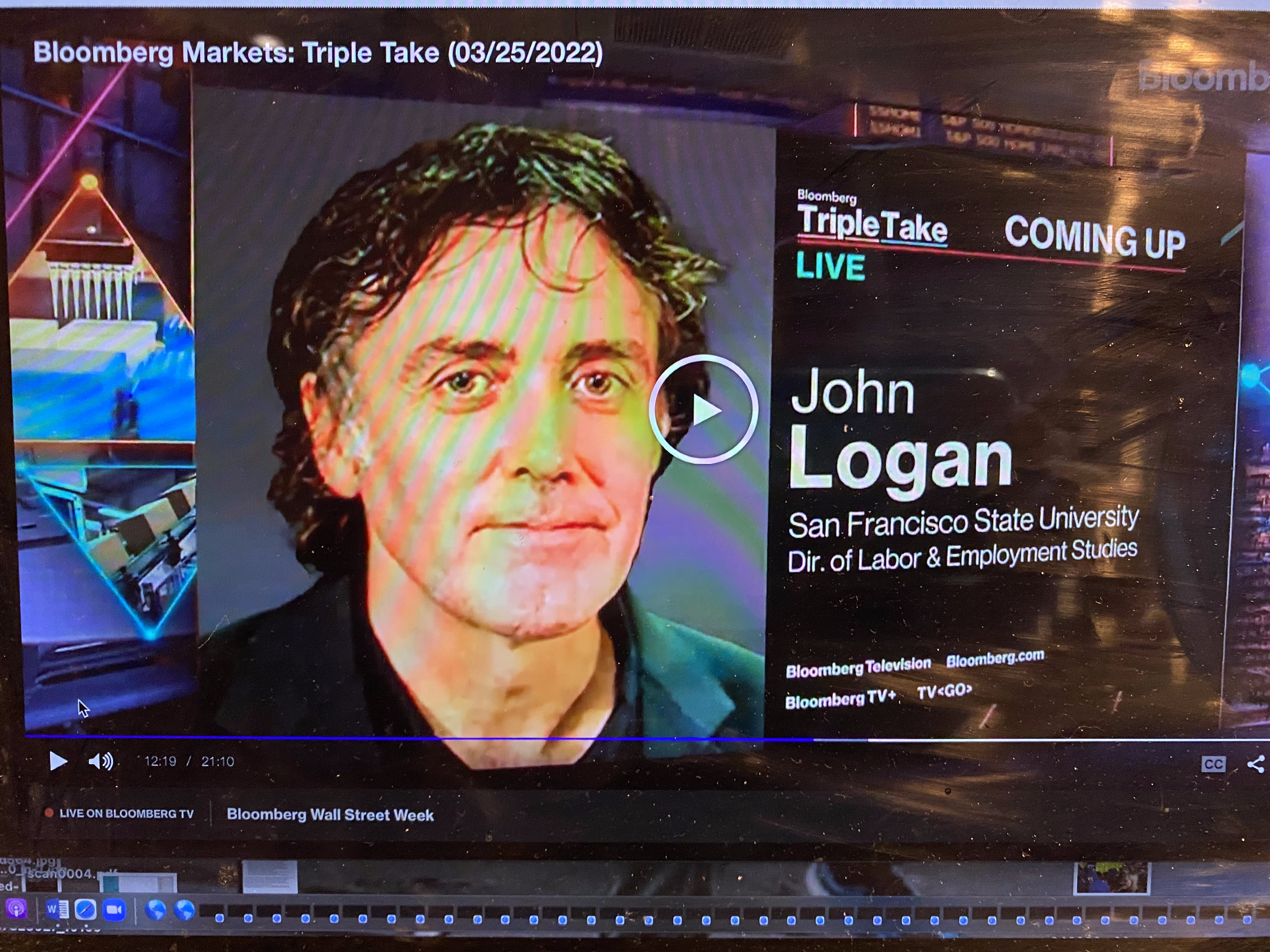 Screenshot of John Logan's interview on Bloomberg TV