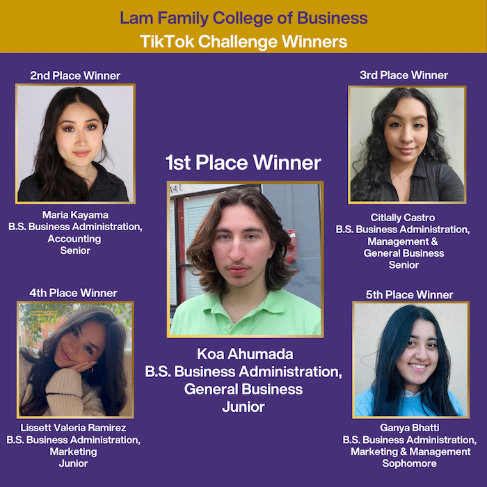 LFCoB 2024 TikTok Challenge Winners, headshots of 5 students
