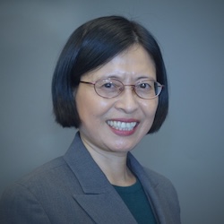Professor Lihua Wang headshot - smiling woman with short dark hair, wearing eyeglasses and gray blazer