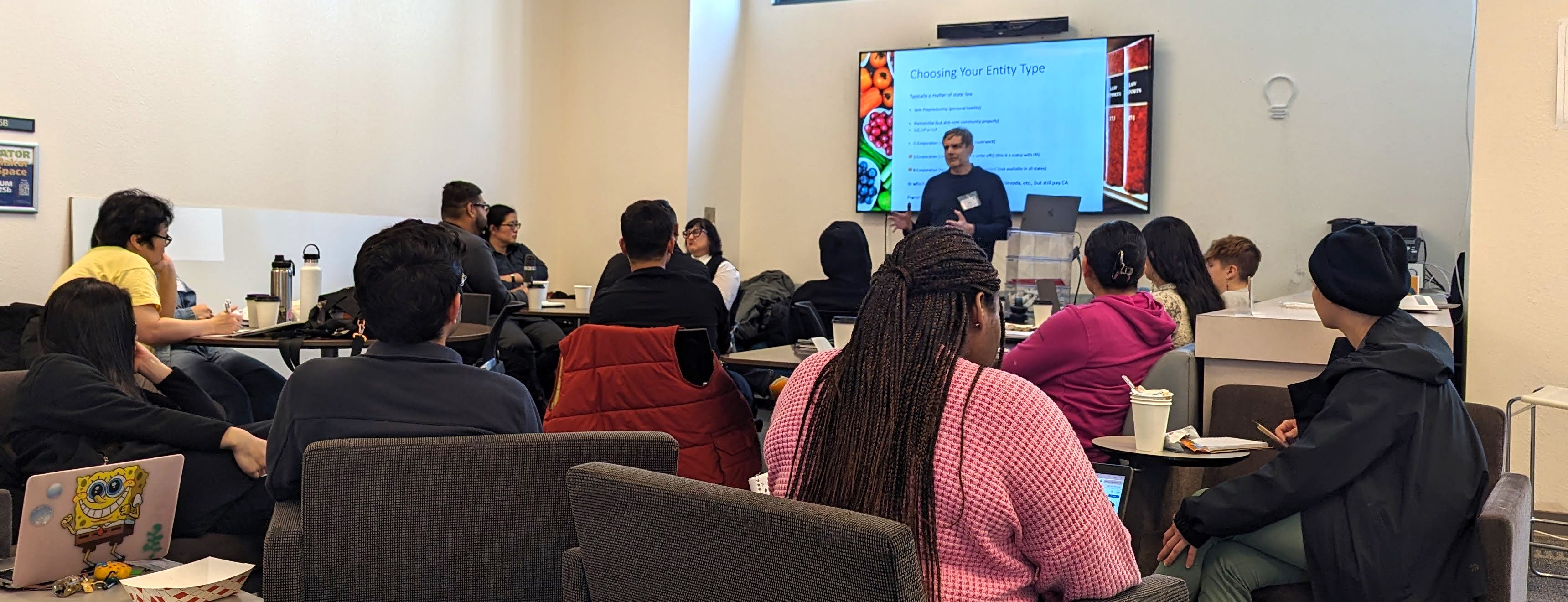 Mark Ciotola gives a presentation on legal issues for restaurant and food businesses at SFSU's restaurant entrepreneurship bootcamp.