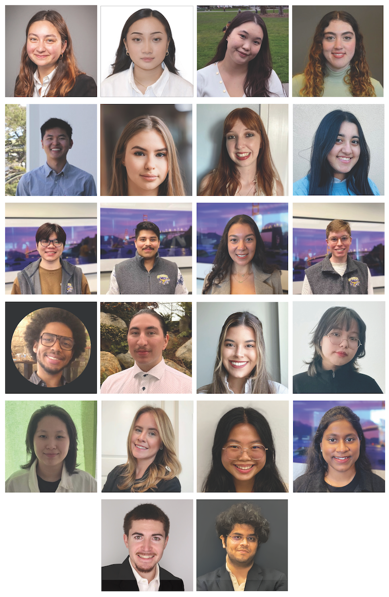 Headshots of 22 San Francisco State University, Lam Family College of Business Student Ambassadors in 2024-2025 