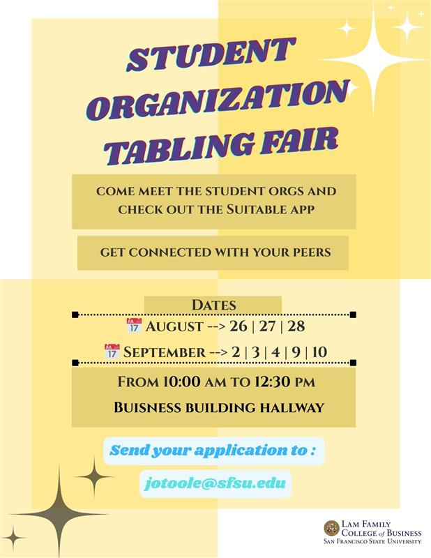 Student Organizatoin Tabling Fair Fall 2025 Schedule
