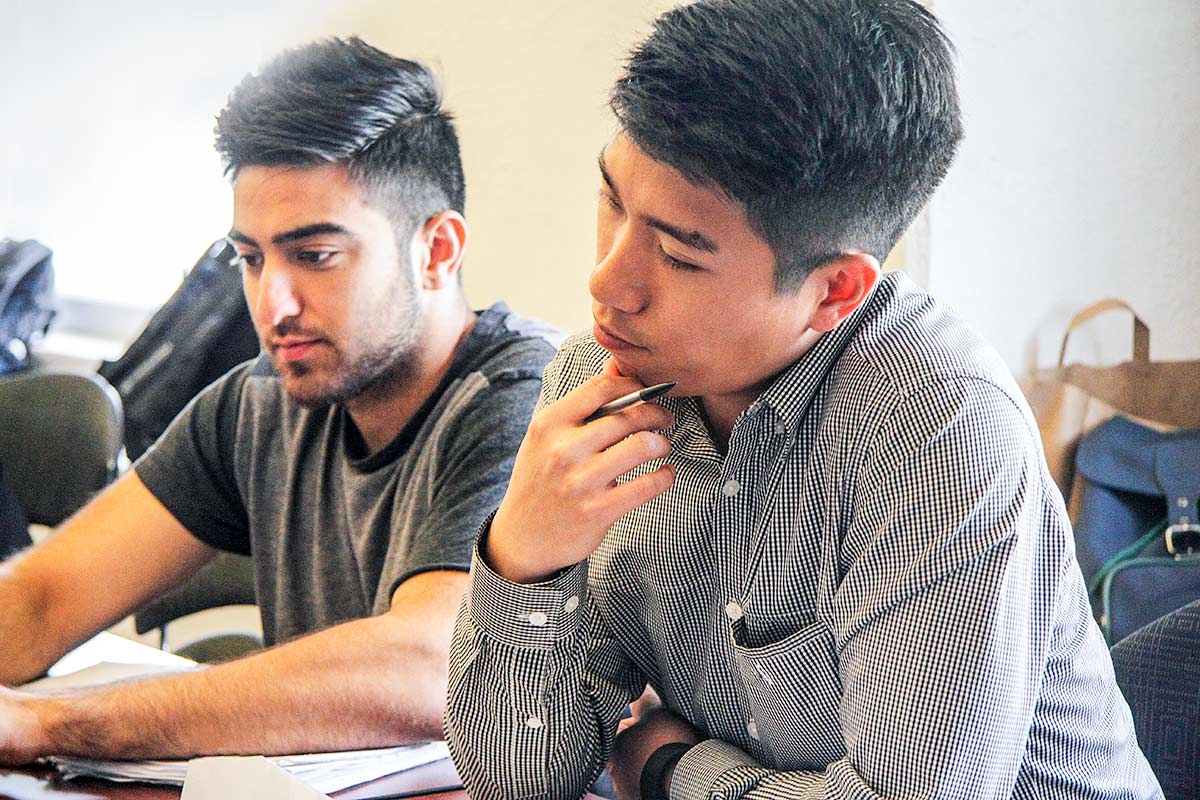 Two students in classroom