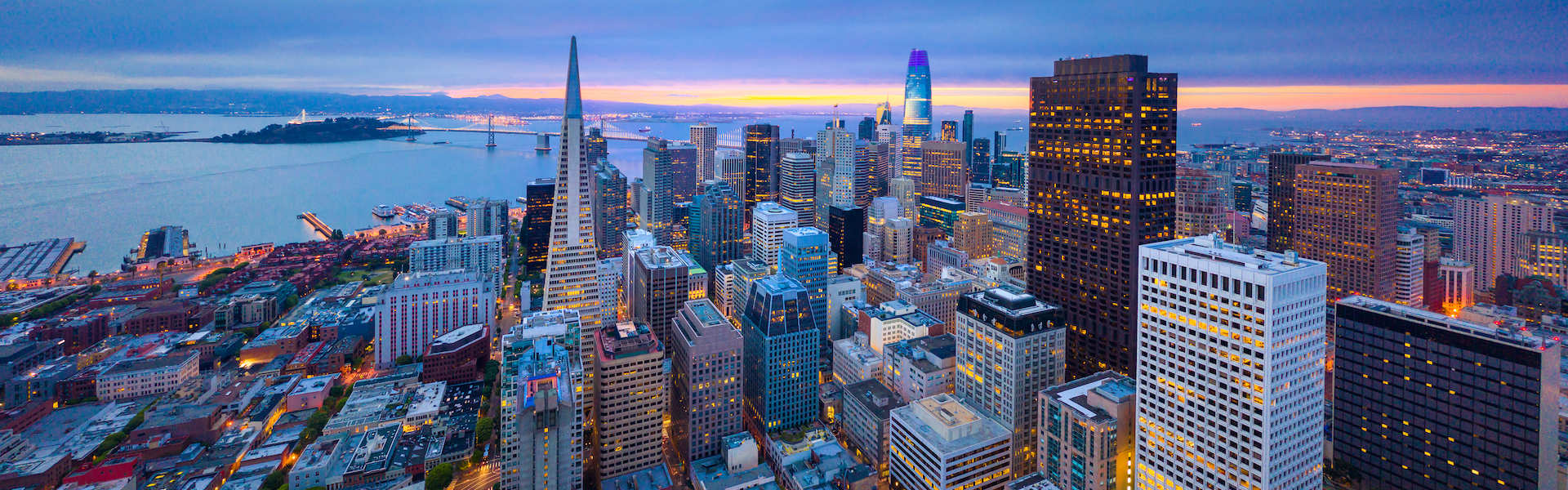 Downtown San Francisco skyline aerial view